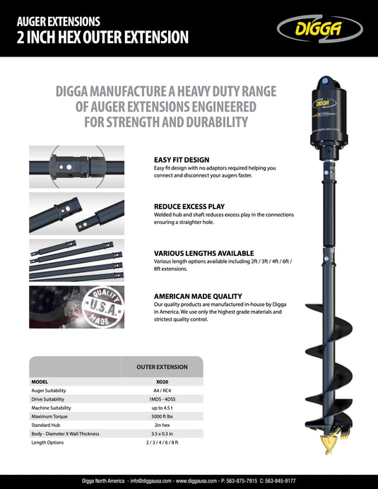 digga auger extension 2 hex – Rev-Pile Inc.